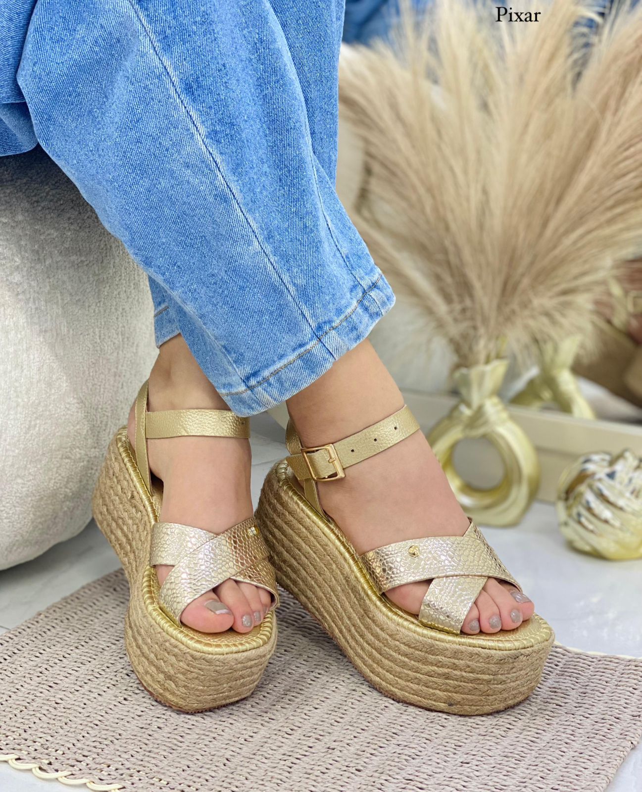 Sandalia Plataforma yute Brezo dorado 6