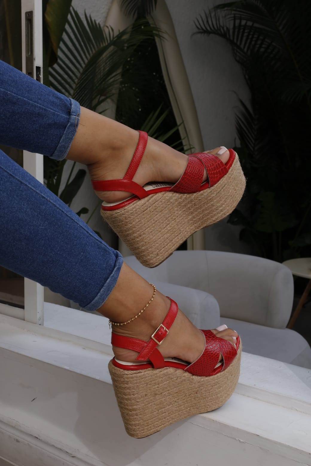 Sandalia Plataforma Yute Brezo rojo